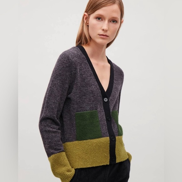 COS Multicolor Color Block V-Neck Cardigan - Picture 2 of 10